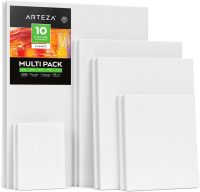 Arteza Stretched Canvas, Multipack of 10, 5 x 7, 8 x 10, 11 x 14, 12 x 16, 16 x 20 Inches – 2 of Each, 100% Cotton, 8 oz Gesso-Primed, Art Supplies for Acrylic Pouring and Oil Painting,white